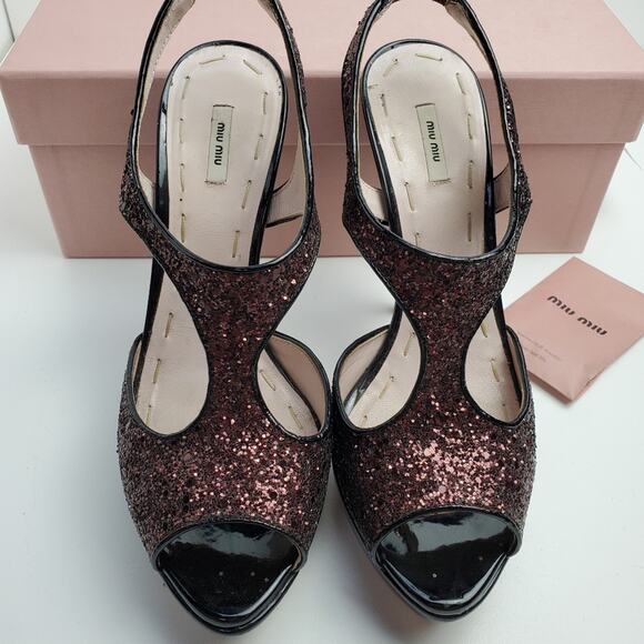 Miu Miu Patent Leather Purple Glitter Platform High Heel Shoes - Picture 4 of 15